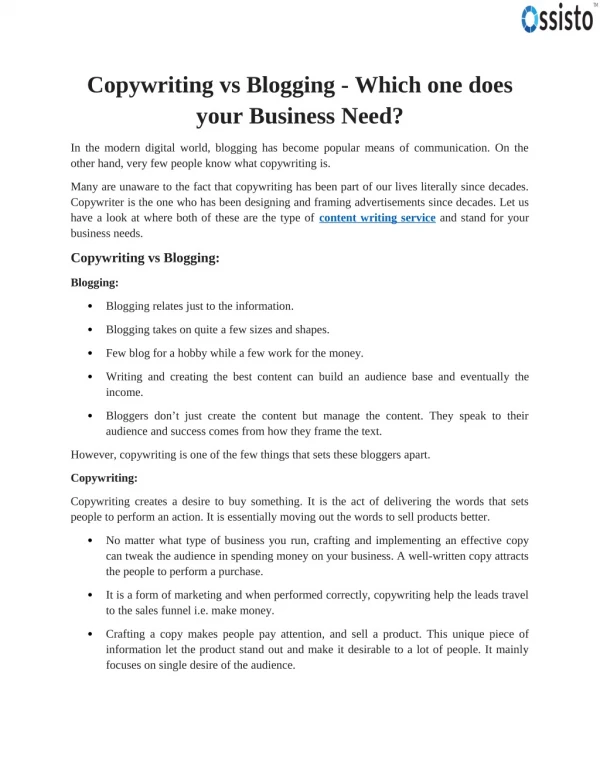 Copywriting vs Blogging - Which one does your Business Need?