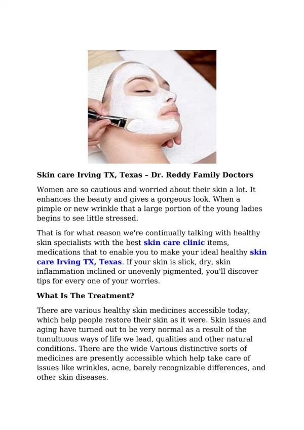 Skin care Irving TX, Texas – Dr. Reddy Family Doctors