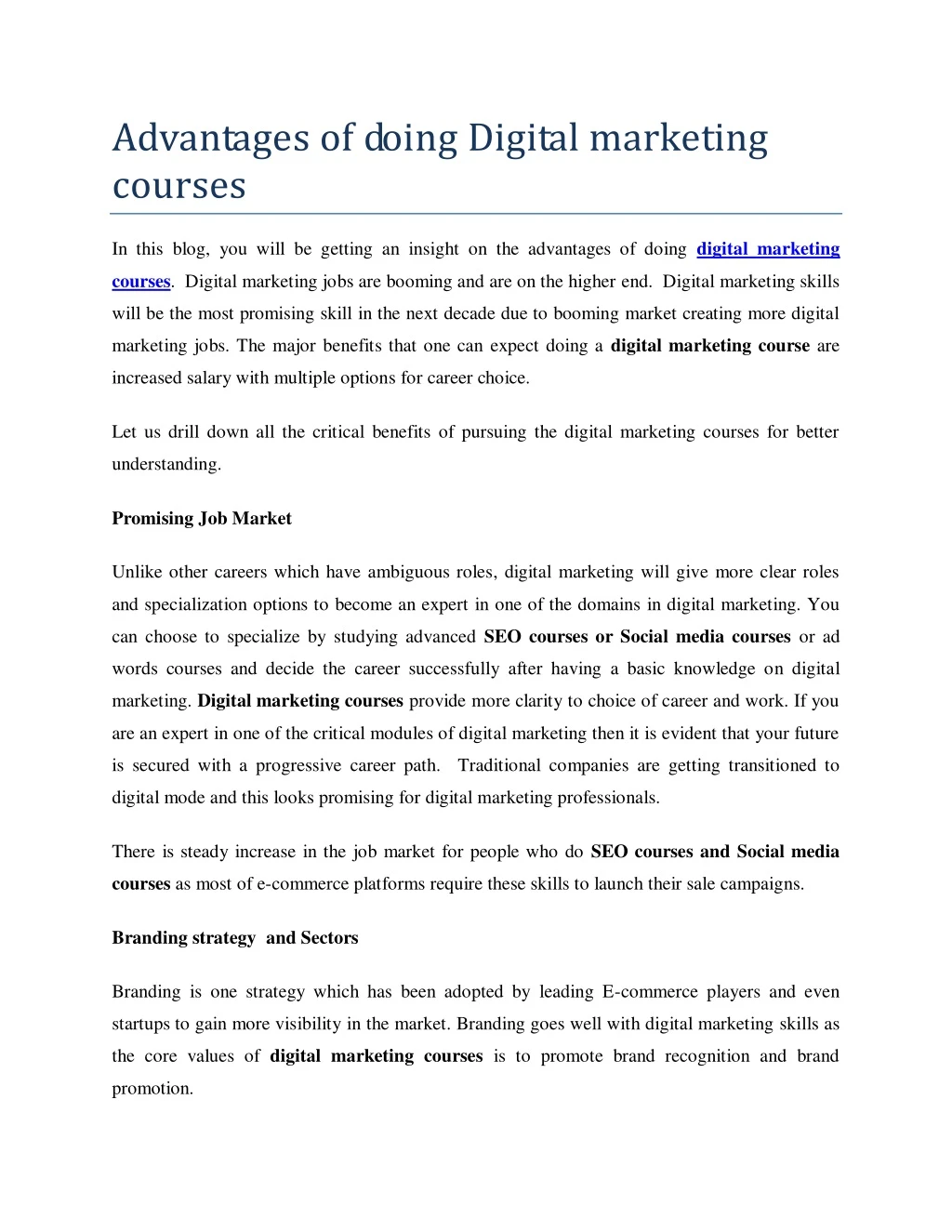 advantages of doing digital marketing courses