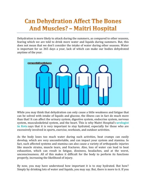 Can Dehydration Affect The Bones And Muscles? - Maitri Hospital