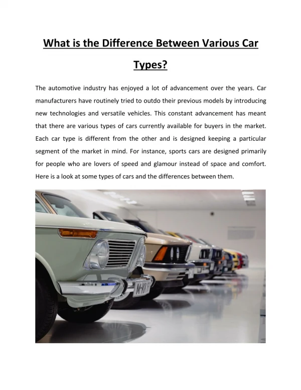 What is the Difference Between Various Car Types?