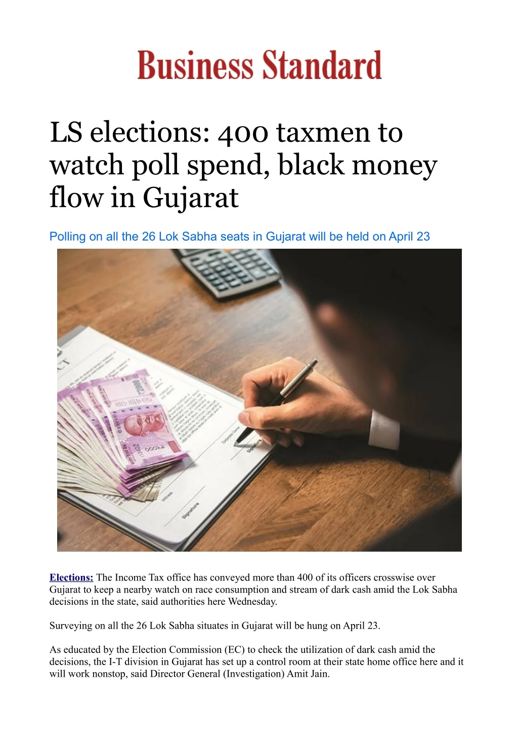 ls elections 400 taxmen to watch poll spend black