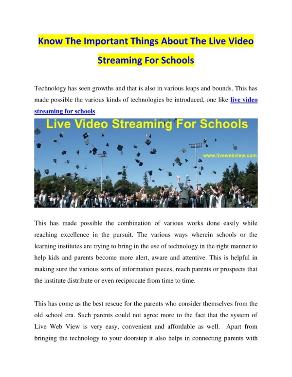 Know The Important Things About The Live Video Streaming For Schools