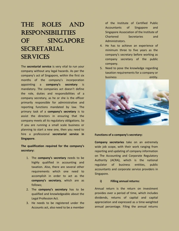 The roles and responsibilities of Singapore secretarial services