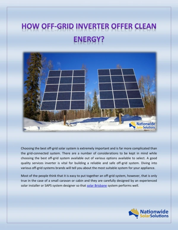 How Off-Grid Inverter Offer Clean Energy