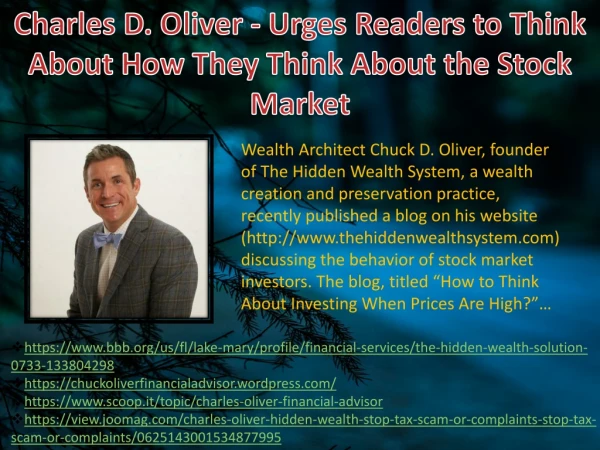 Charles D. Oliver - Urges Readers to Think About How They Think About the Stock Market