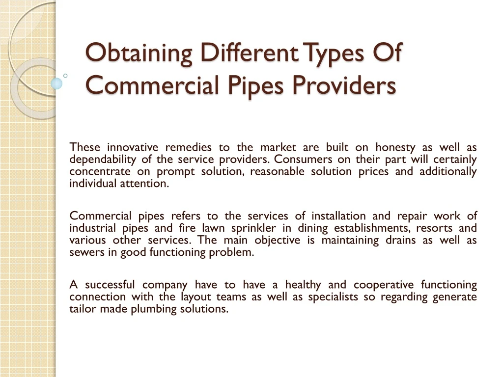 obtaining different types of commercial pipes providers