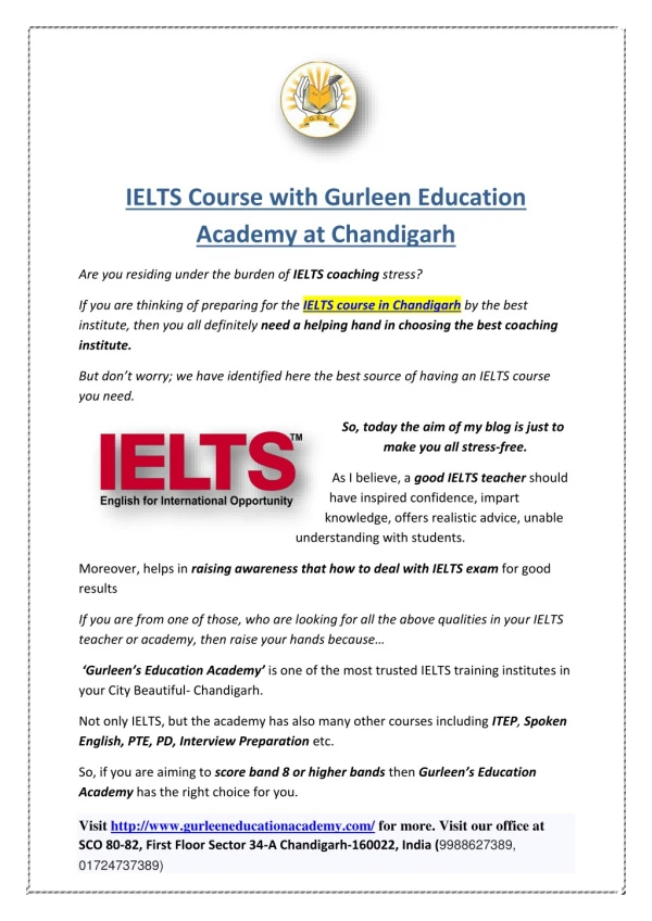 Best Ielts Learning Institute in Chandigarh Sector 34A