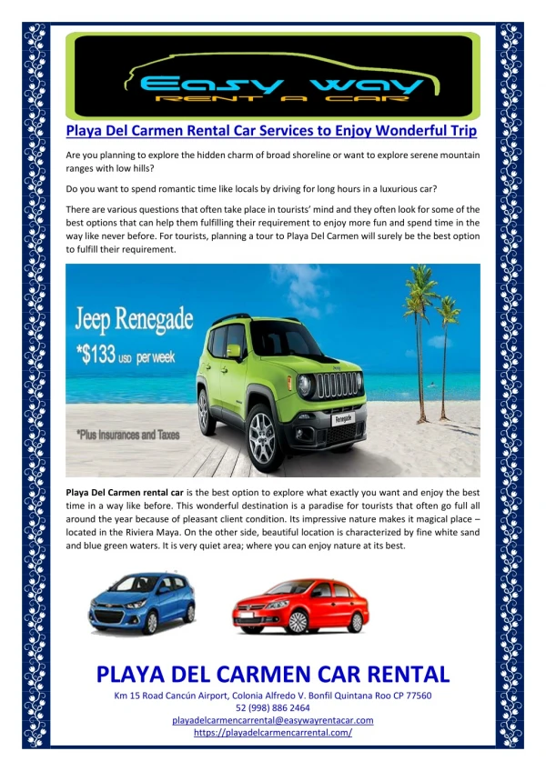 Playa Del Carmen Rental Car Services to Enjoy Wonderful Trip