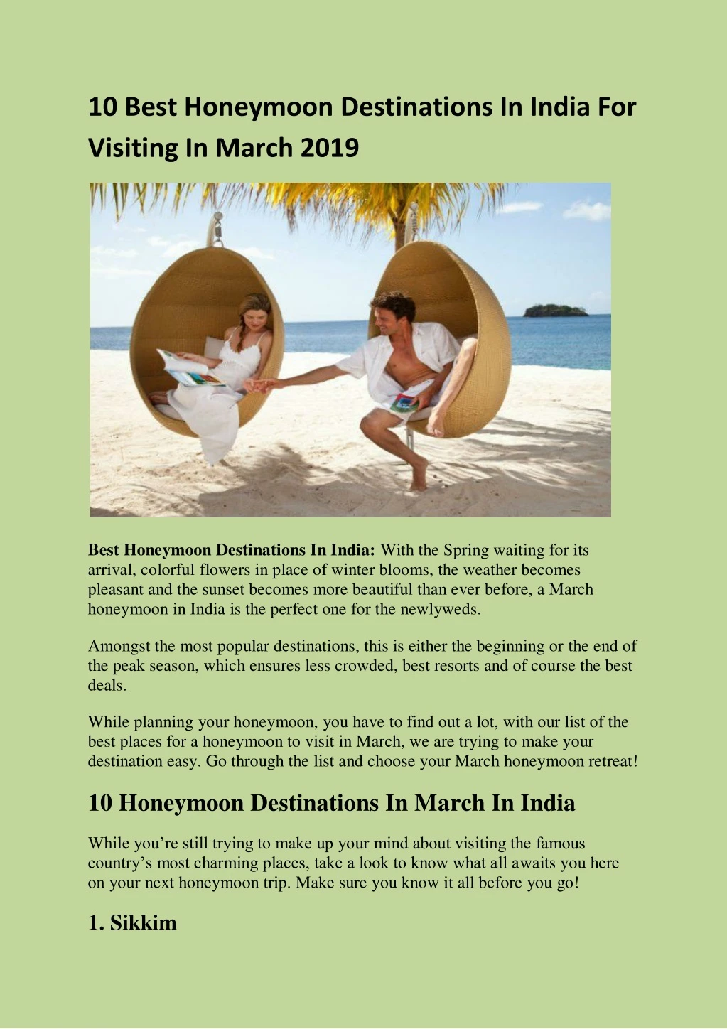 10 best honeymoon destinations in india