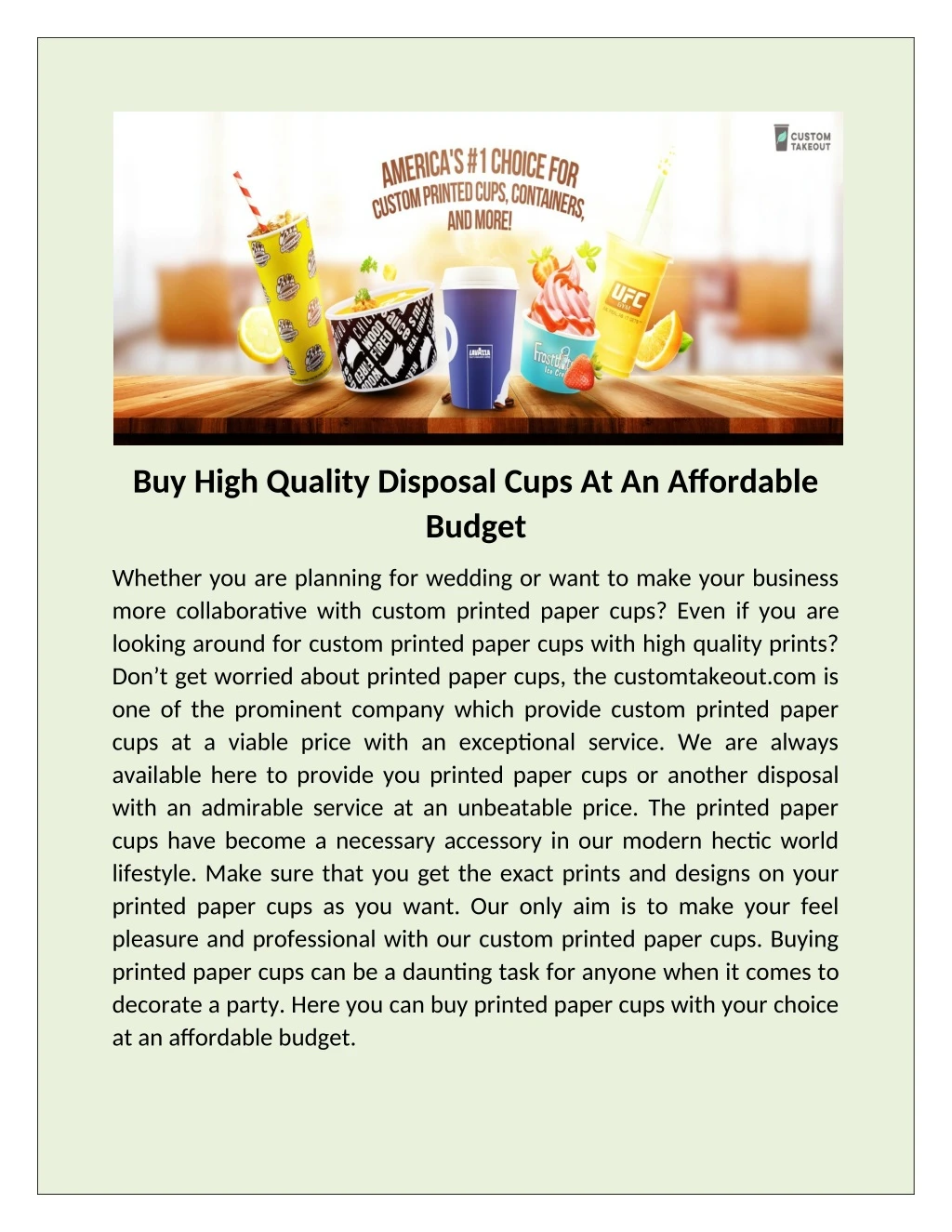 buy high quality disposal cups at an affordable