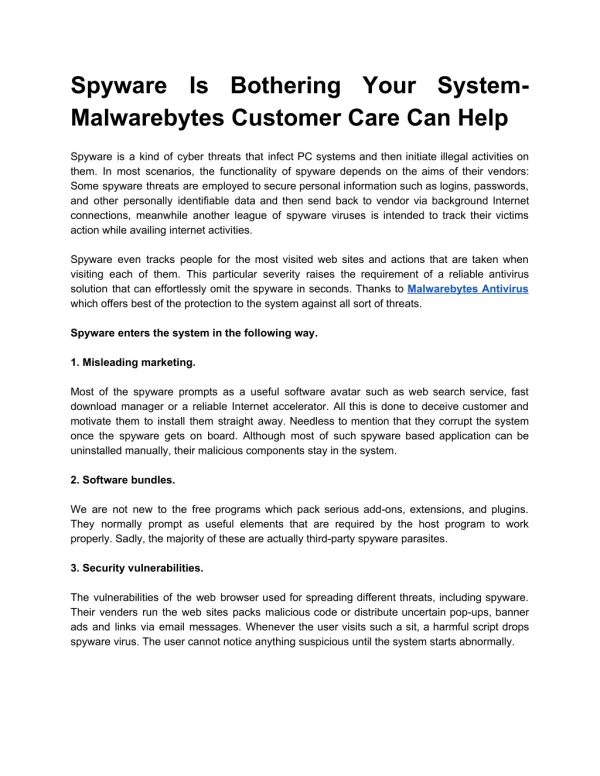 Spyware Is Bothering Your System- Malwarebytes Customer Care Can Help