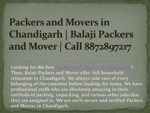 Packers and Movers in Chandigarh | Balaji | Call 8872897217