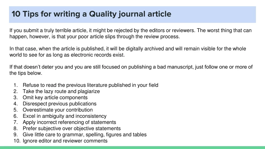 10 tips for writing a quality journal article