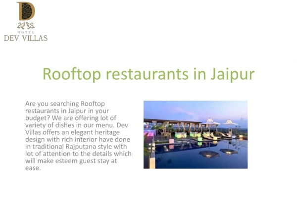Rooftop restaurants in jaipur| Dev villas