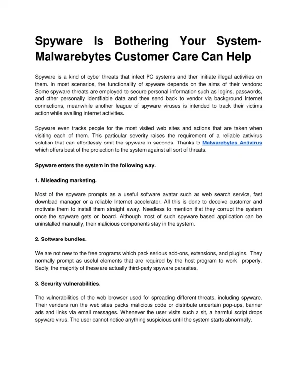 Spyware Is Bothering Your System- Malwarebytes Customer Care Can Help