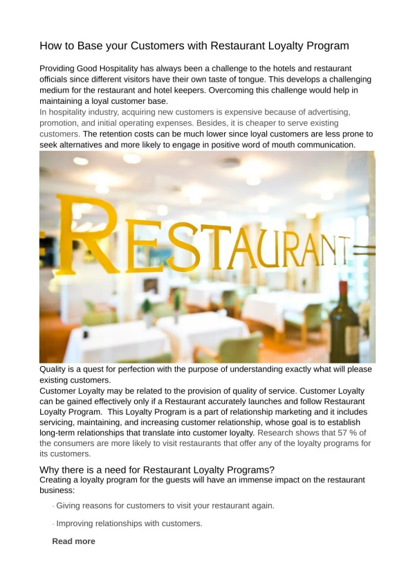 How to Base your Customers with Restaurant Loyalty Program