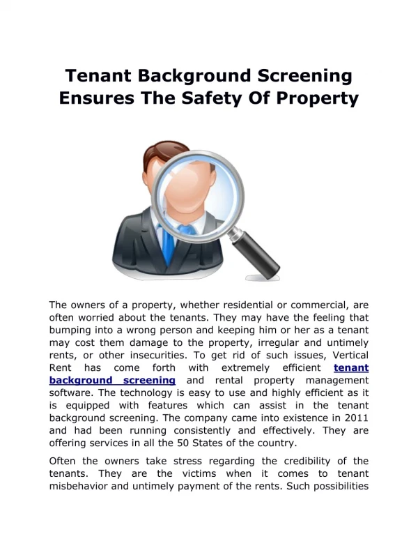 Tenant Background Screening Ensures The Safety Of Property