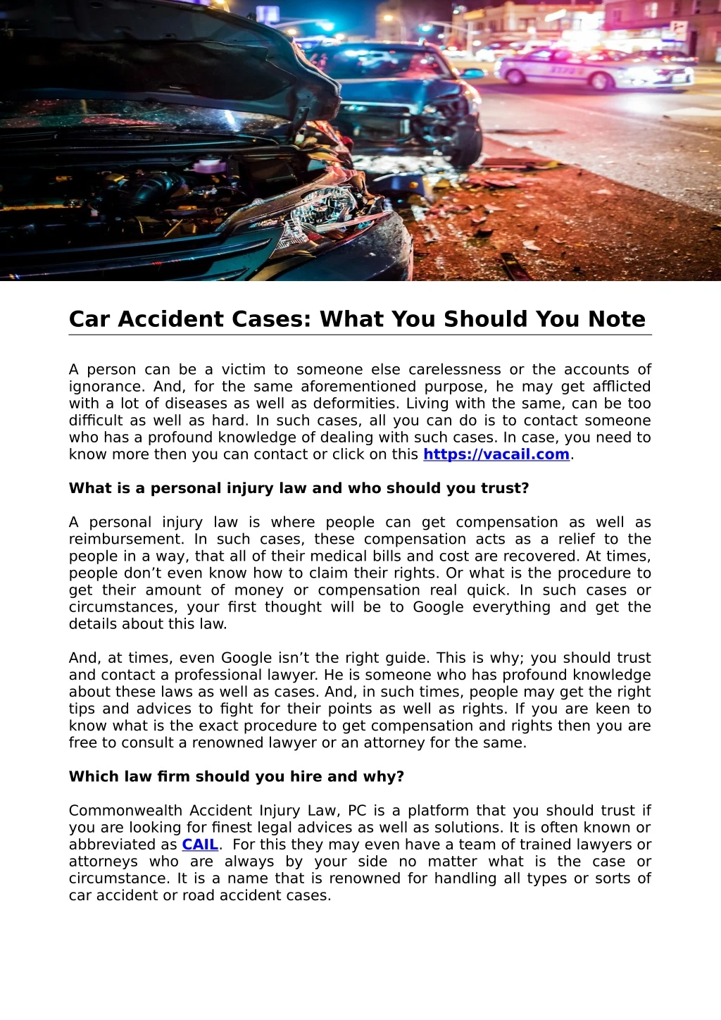 car accident cases what you should you note