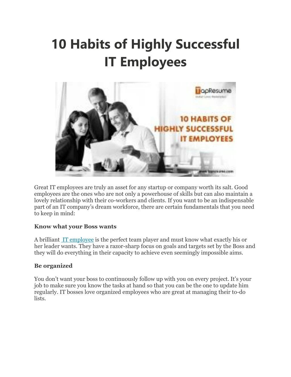 10 habits of highly successful it employees