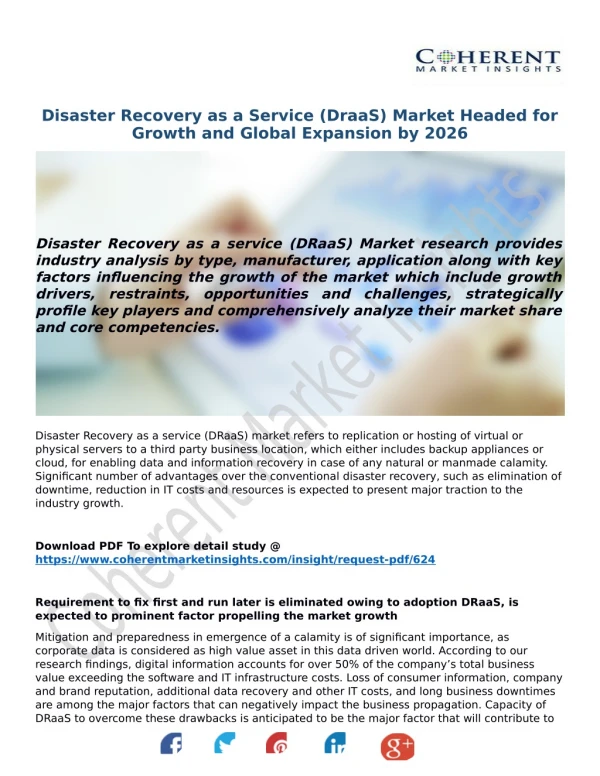 Disaster Recovery as a Service (DraaS) Market Headed for Growth and Global Expansion by 2026
