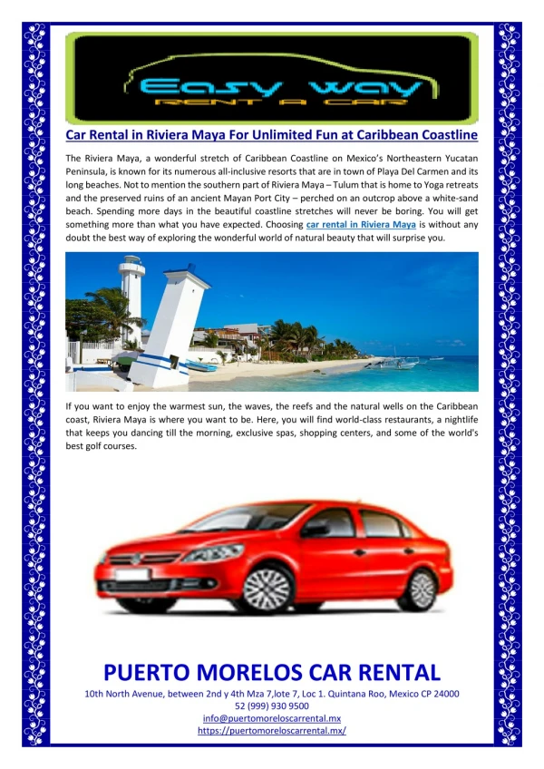 Car Rental in Riviera Maya For Unlimited Fun at Caribbean Coastline