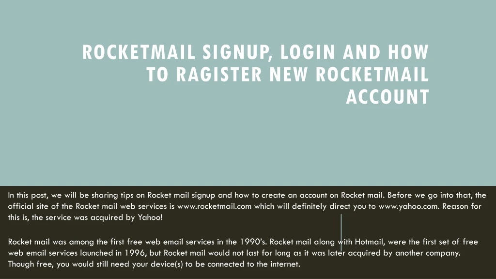rocketmail signup login and how to ragister new rocketmail account