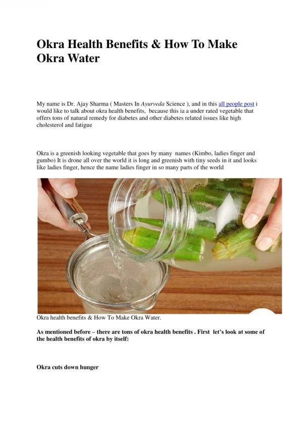 Okra Health Benefits & How To Make Okra Water
