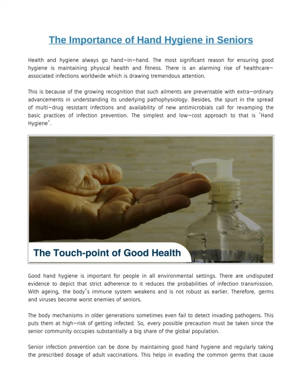 The Importance of Hand Hygiene in Seniors