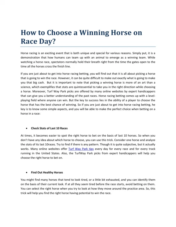 How to Choose a Winning Horse on Race Day?