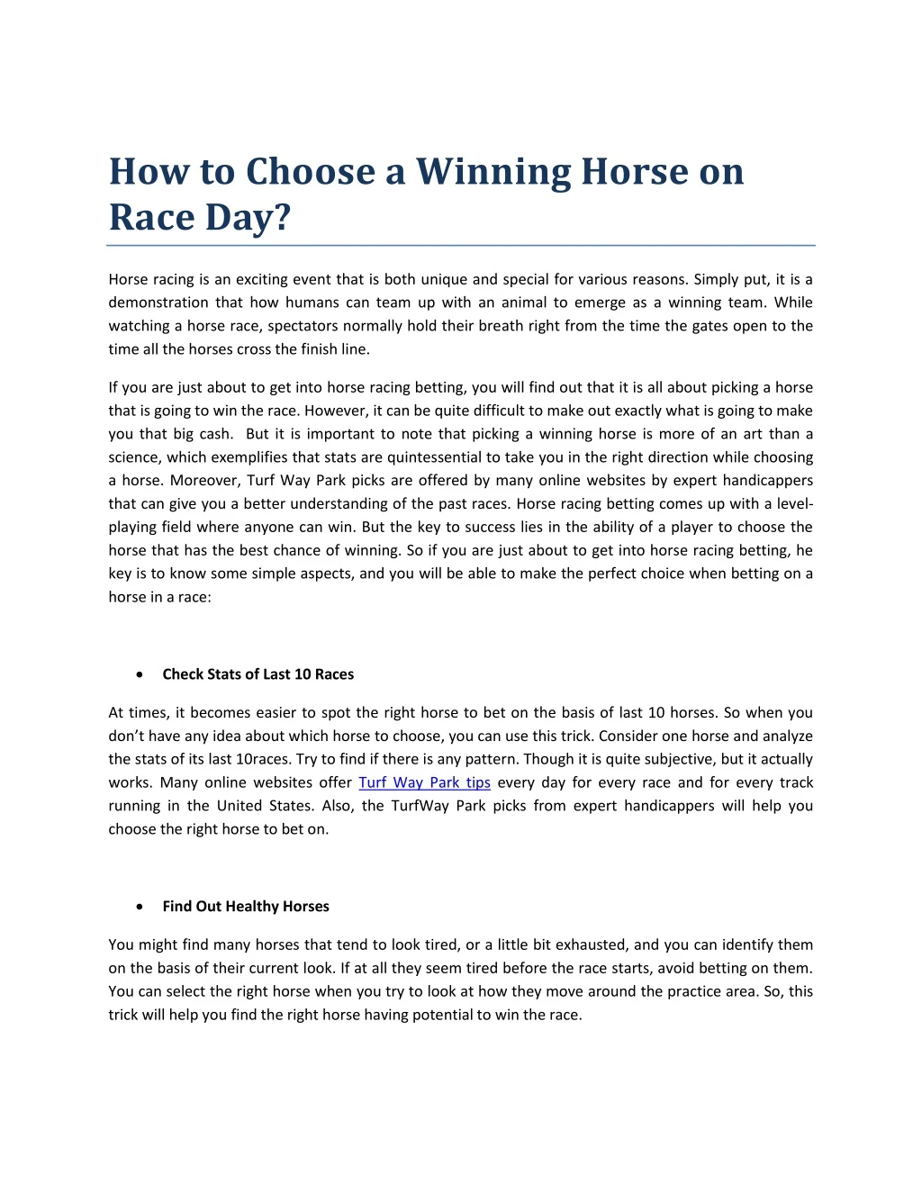 how to choose a winning horse on race day