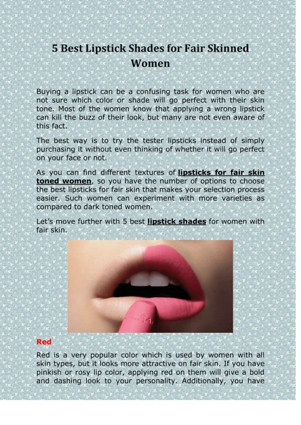 5 Best Lipstick Shades for Fair Skinned Women