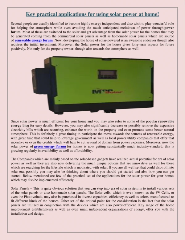 Key practical applications for using solar power at home!