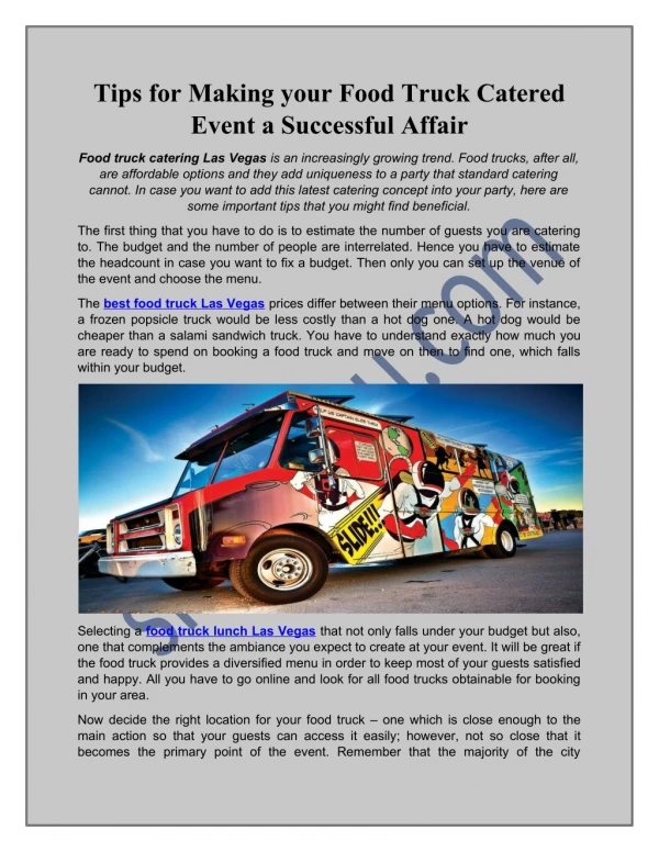 Tips for Making your Food Truck Catered Event a Successful Affair