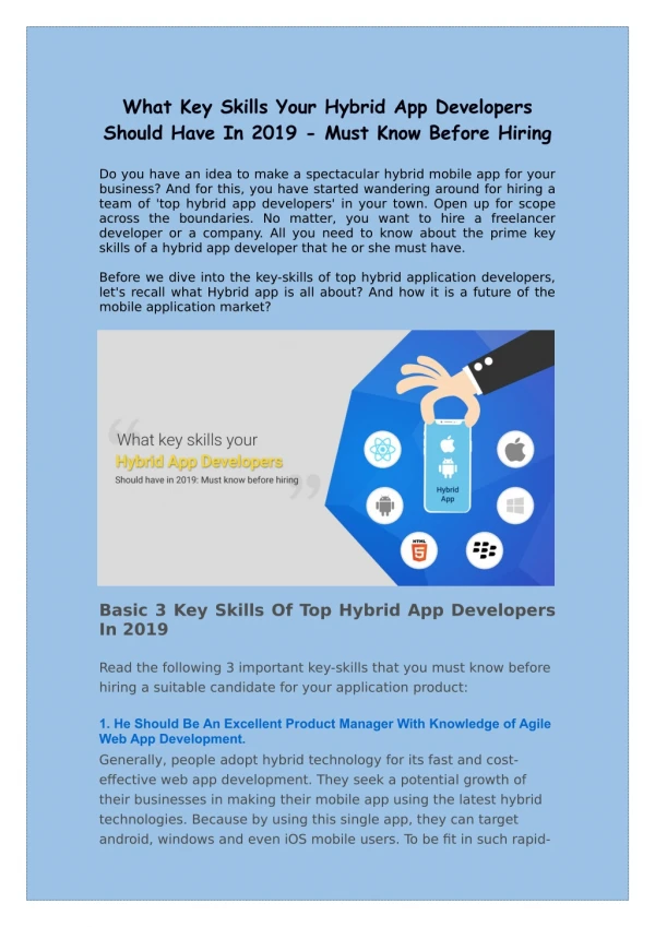 What Key Skills Hybrid App Developers Should Have In 2019