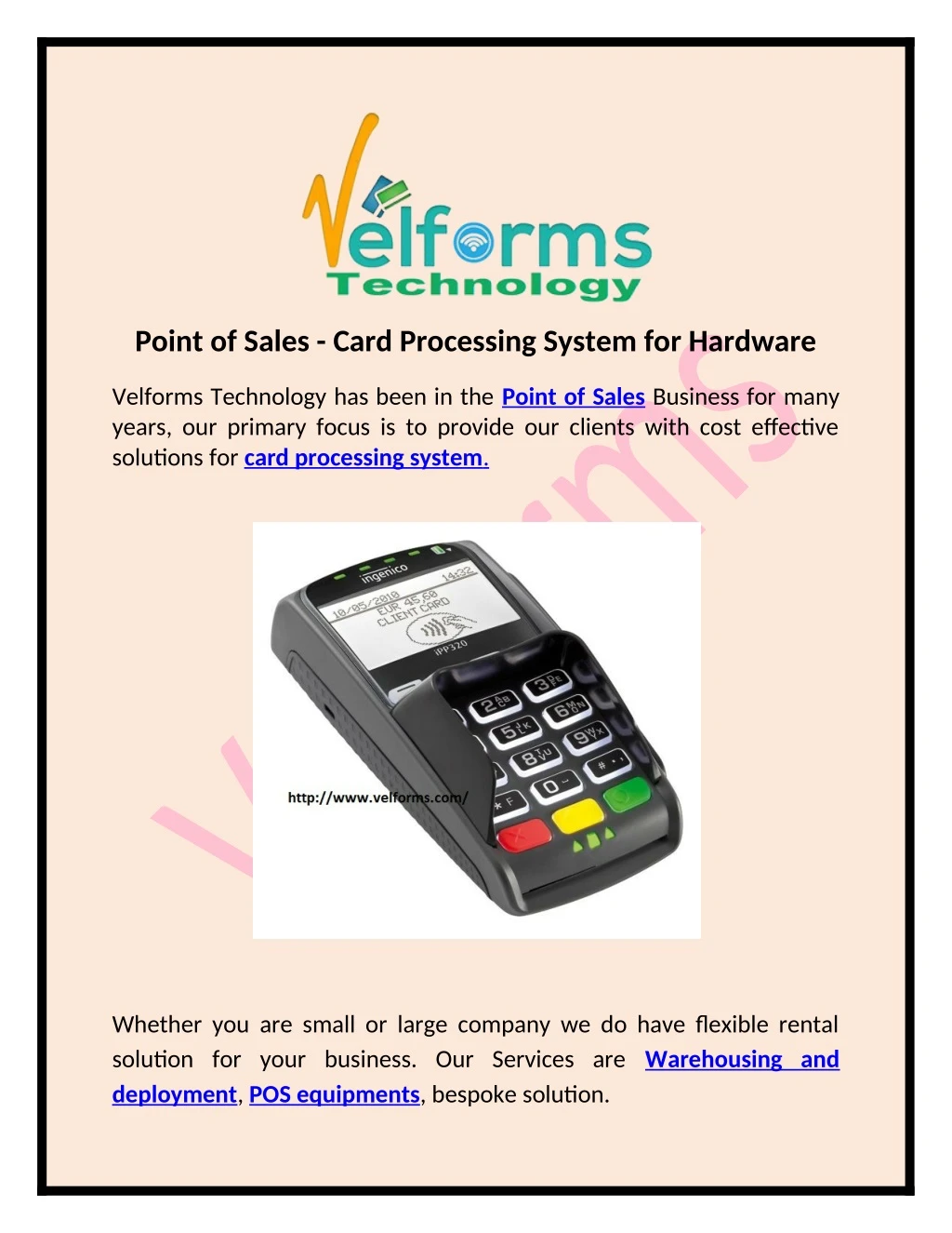 point of sales card processing system for hardware