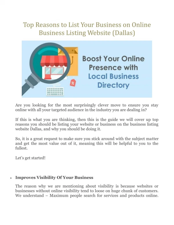 Top Reasons to List Your Business on Online Business Listing Website (Dallas)