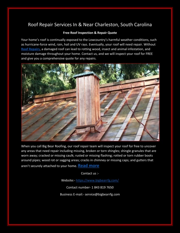 Roof Repair Services In & Near Charleston, South Carolina