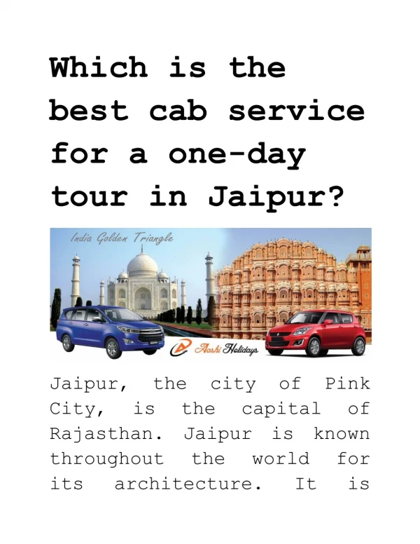 Which is the best cab service for a one-day tour in Jaipur?