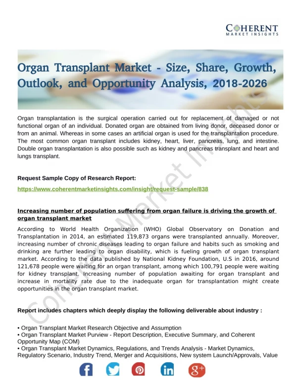 Organ Transplant Market By Organ Type, and Geography - Global Industry Insights, Trends, Outlook, and Opportunity Analys