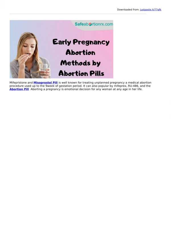 Methods for Early Termination of Pregnancy with Abortion Pill