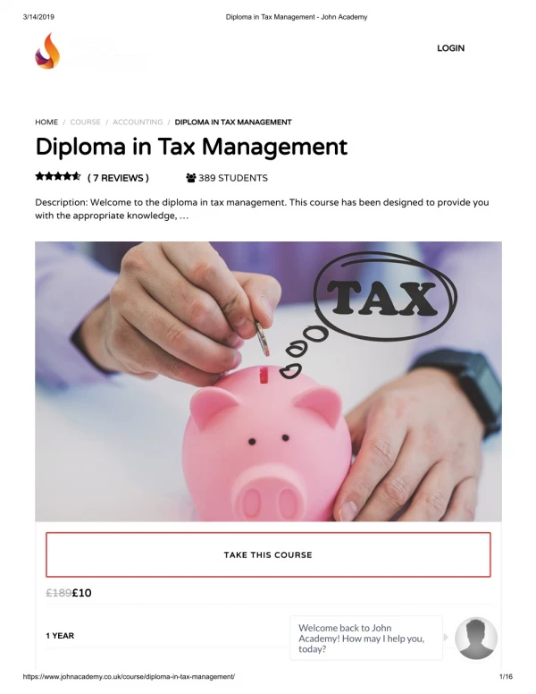 Diploma in Tax Management - John Academy
