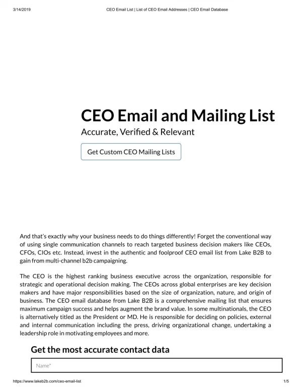 CEO Email List - Lake B2B