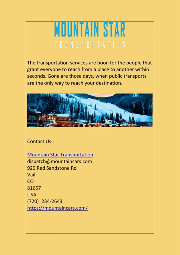 Private Transportation Services From Denver to Vail