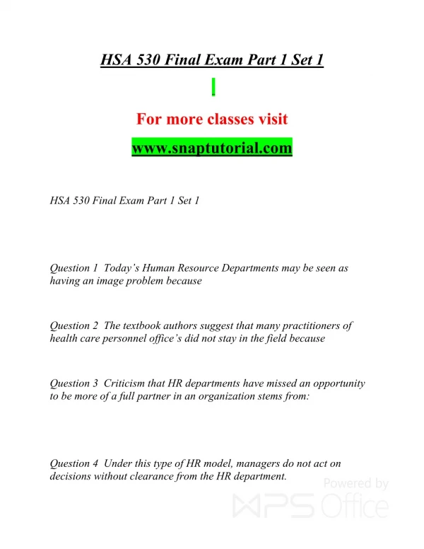 hsa 530 final exam part 1 set 1