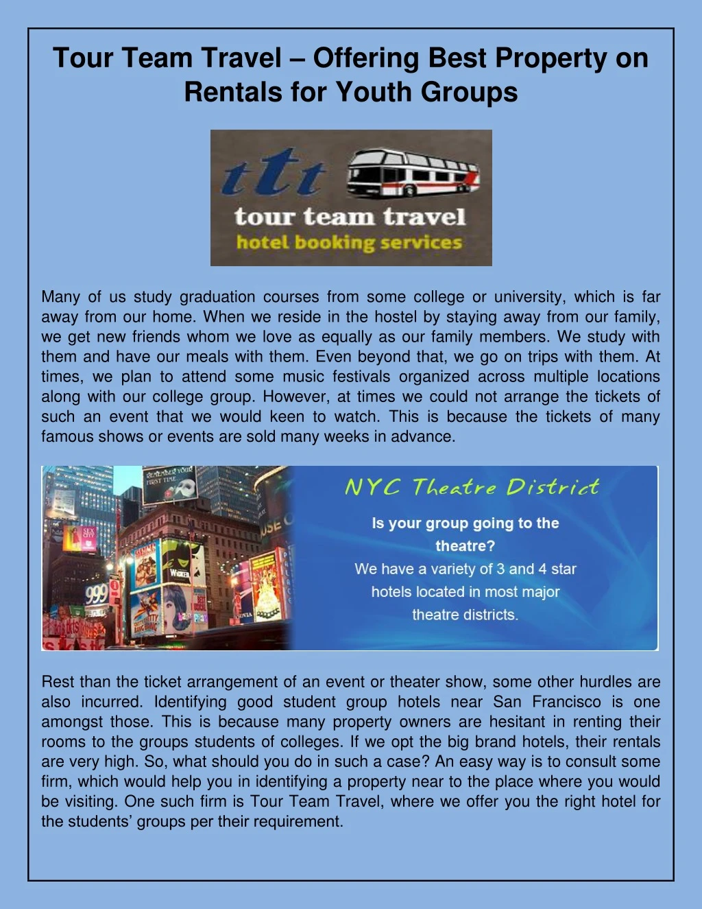 tour team travel offering best property