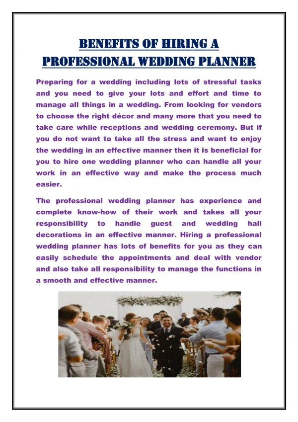 Benefits of hiring a professional wedding planner