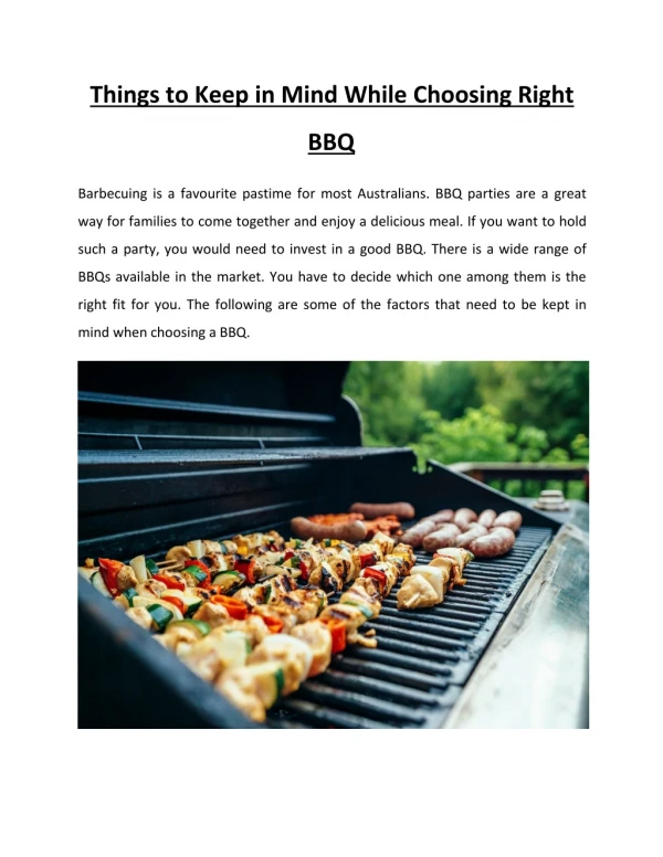 Things to Keep in Mind While Choosing Right BBQ