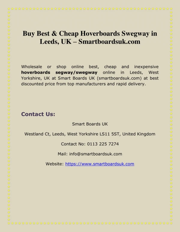 Buy Best & Cheap Hoverboards Swegway in Leeds, UK – Smartboardsuk.com