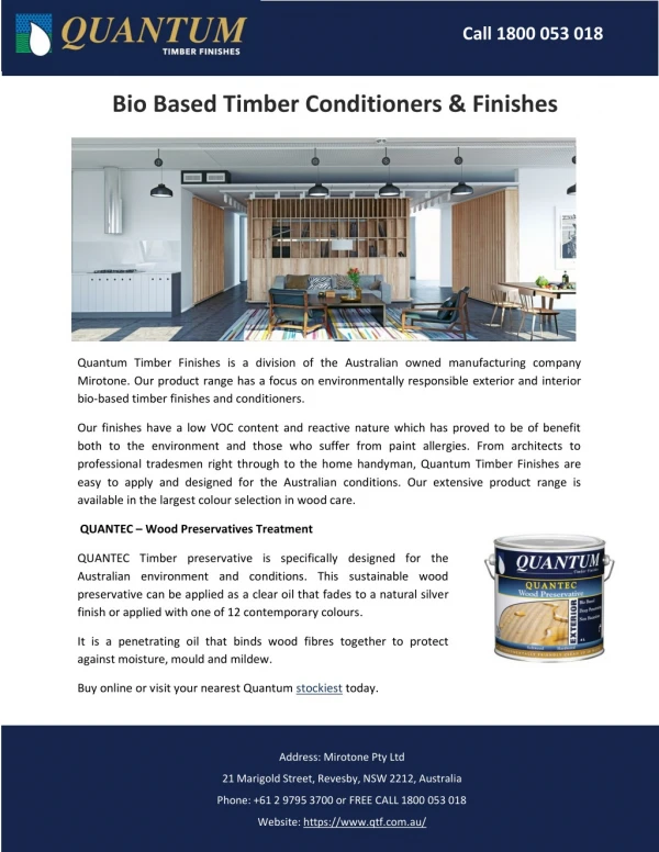 Bio Based Timber Conditioners & Finishes